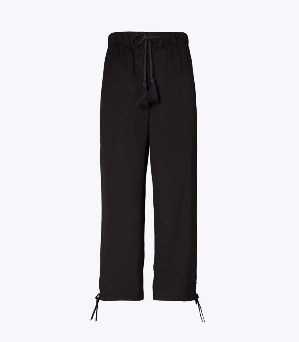 Tory Burch Cropped Tie Pant Womens Size M Tassel Lightweight Cover Up Black
